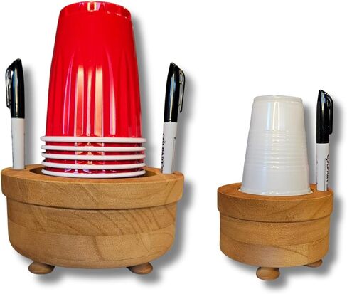 Party Cup Holder with Marker Slots | Drink Organizer for Birthdays, Festive Events, BBQs & Holiday Gatherings | Hosting Essentials for Plastic Cups | Wood Design Two in One (Brown Classic) in Saudi Arabia