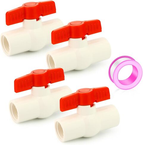 GASHER 4PCS 3/4 Inch NPT PVC Ball Valve Shut Off Switch For Pool, Handle Red Ball valve, Pvc Control Valve in Saudi Arabia