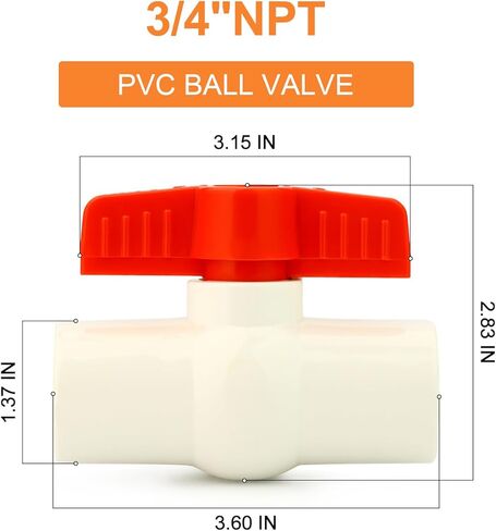 GASHER 4PCS 3/4 Inch NPT PVC Ball Valve Shut Off Switch For Pool, Handle Red Ball valve, Pvc Control Valve in Saudi Arabia