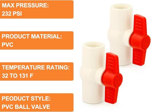 GASHER 4PCS 3/4 Inch NPT PVC Ball Valve Shut Off Switch For Pool, Handle Red Ball valve, Pvc Control Valve in Saudi Arabia