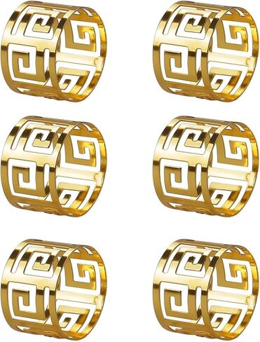 6Pcs Gold Napkin Rings Set, Hollow Out Design Metal Napkin Rings, Ring Holder for Holiday Party, Home Kitchen for Casual or Formal Occasion,Wedding Party Dinner Table Decoration in Saudi Arabia