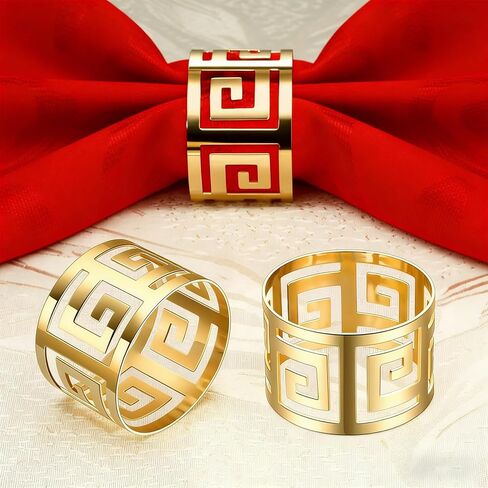 6Pcs Gold Napkin Rings Set, Hollow Out Design Metal Napkin Rings, Ring Holder for Holiday Party, Home Kitchen for Casual or Formal Occasion,Wedding Party Dinner Table Decoration in Saudi Arabia