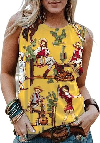 Western Cactus Horse Tank top Cactus Shirts for Women Desert Horse Graphic Casual Cowgirl Round collar Vintage Vest top in Saudi Arabia