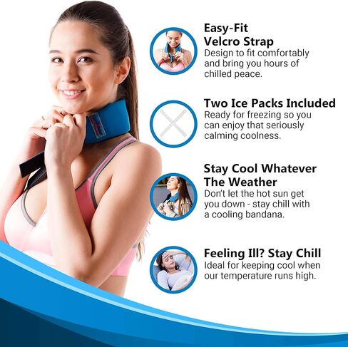Cool + Relief Cooling Ice Pack Bandana - غطاء رأس مقاس 40.64 × 2.5 × 0.8 بوصة مع وسادات باردة (عبوة من قطعة واحدة) باللون الأزرق in Kuwait