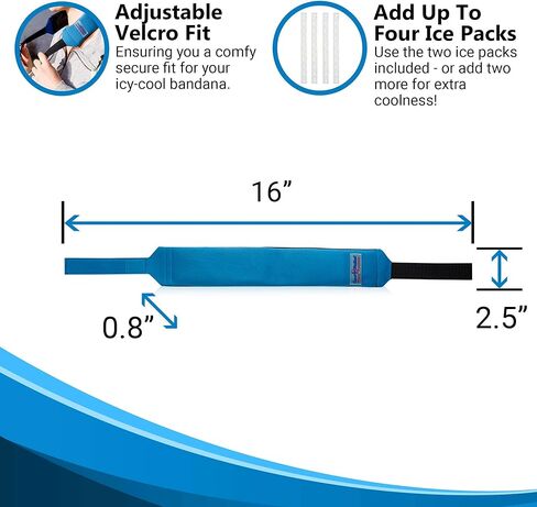 Cool + Relief Cooling Ice Pack Bandana - غطاء رأس مقاس 40.64 × 2.5 × 0.8 بوصة مع وسادات باردة (عبوة من قطعة واحدة) باللون الأزرق in Kuwait