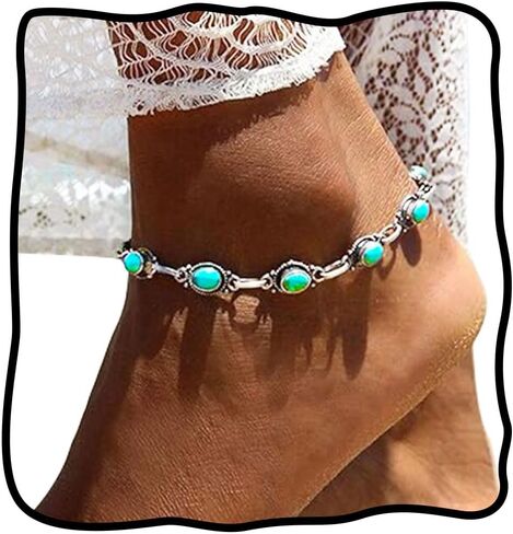 Nicute Boho الفيروز خلخال الفضة أساور الكاحل الصيف شاطئ القدم مجوهرات للنساء والفتيات in Kuwait