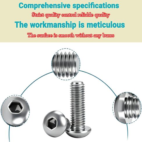 Metuja 1/4-20x3/8 Button Head Hex Socket Bolts,304 Stainless Steel Fully Threaded Machine Screws-20PCS Bright Silver,Corrosion-Resistant for Furniture Assembly/DIY/Machinery Repair in Saudi Arabia