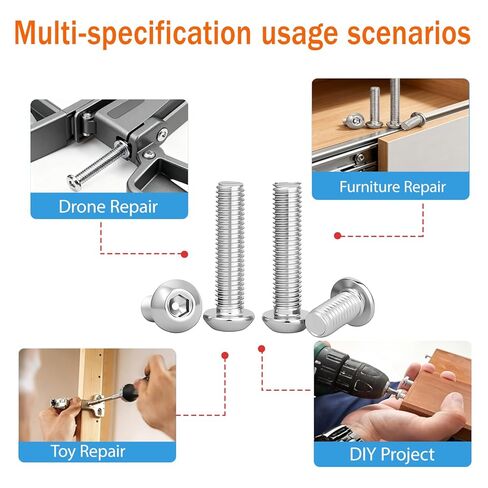 Metuja 1/4-20x3/8 Button Head Hex Socket Bolts,304 Stainless Steel Fully Threaded Machine Screws-20PCS Bright Silver,Corrosion-Resistant for Furniture Assembly/DIY/Machinery Repair in Saudi Arabia