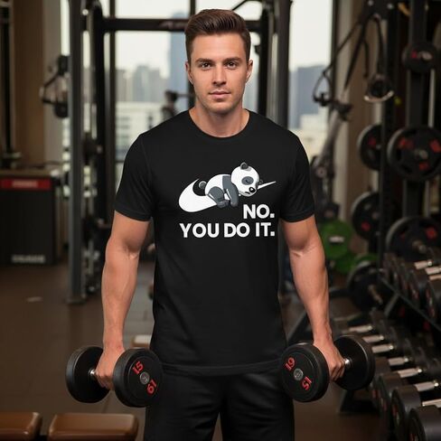 تي شيرت IRON PANDA للرجال - قمصان رياضية بأكمام قصيرة - تي شيرت رياضي للجري - NO You DO IT غطاء مضخة قطن in Kuwait