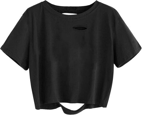 Avanova Tie Dye Shirt Women Ripped Short Sleeve Crop Tops Distressed Cropped T Shirts for Concert Halloween Goth Rock in Saudi Arabia