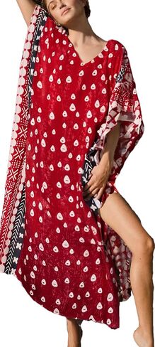RanRui V-neck Batwing Sleeve Kaftan Dresses for Women - Plus Size Kaftans, Beach & Swimsuit Cover Ups, Casual Baati Dress in Saudi Arabia