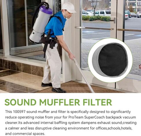 Backpack Vacuum Sound Muffler Filter 100597 For ProTeam Pro 10 Quart Backpack Vacuums - Compatible with Super CoachVac HEPA,Super CoachVac,CoachVac, MegaVac BP Vacuum Cleaner Filter,Reduces Noise in Saudi Arabia