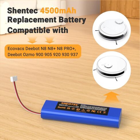 Shentec 4500mAh Battery Replacement for Ecovacs Deebot N8, N8+, N8 Pro, N8 Pro+, Deebot N5, Deebot Ozmo 920, 930, 901, 905, 937, 900 Robot Vacuum Cleaner. in Saudi Arabia