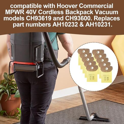 10 قطع AH10232 أكياس مكنسة ذات ياقة محكمة الغلق لهوفر MPWR 40 فولت حقيبة ظهر لاسلكية فراغ CH93600، CH93619، أكياس مكنسة كهربائية بديلة in Kuwait