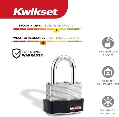 قفل فولاذي مصفح من Kwikset مع تكبل فولاذي مقوى، بوابة خارجية وقفل سياج، هيكل 1-3/4 بوصة، تكبل 1-1/16 بوصة، عبوة واحدة، فضي in Kuwait
