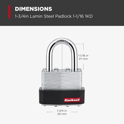 قفل فولاذي مصفح من Kwikset مع تكبل فولاذي مقوى، بوابة خارجية وقفل سياج، هيكل 1-3/4 بوصة، تكبل 1-1/16 بوصة، عبوة واحدة، فضي in Kuwait