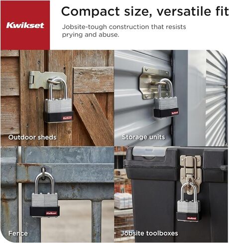 قفل فولاذي مصفح من Kwikset مع تكبل فولاذي مقوى، بوابة خارجية وقفل سياج، هيكل 1-3/4 بوصة، تكبل 1-1/16 بوصة، عبوة واحدة، فضي in Kuwait