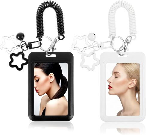 Star Bells Photocard Holder Keychain with Spring, Black PVC Photo Card Holder Keychain 4.33x2.67in Idol Photo Display Organizer ID Badge Credit ID Card Protective with Star Bells Pendant in Saudi Arabia