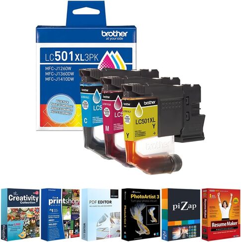 Brother Genuine LC501XL3PKS Ink Cartridges High Yield Color 3 Pack (Cyan, Magenta, Yellow) for MFC-J1260DW MFC-J1360DW MFC-J1410DW with Tech Smart USA Printer Essentials Download Card for PC in Saudi Arabia