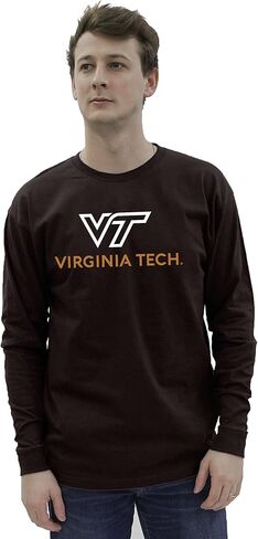تي شيرت أزرق 84 للرجال من Virginia Tech Hokies بأكمام طويلة، لون الفريق، كستنائي، كبير in Saudi Arabia