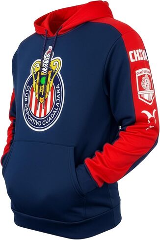 كنزة صوفية مرخصة للبالغين من Icon Sports Chivas de Guadalajara - قميص من النوع الثقيل باللونين الأزرق الداكن والأحمر من Club Deportivo Guadalajara in Kuwait