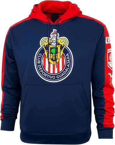 كنزة صوفية مرخصة للبالغين من Icon Sports Chivas de Guadalajara - قميص من النوع الثقيل باللونين الأزرق الداكن والأحمر من Club Deportivo Guadalajara in Kuwait