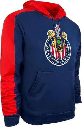 كنزة صوفية مرخصة للبالغين من Icon Sports Chivas de Guadalajara - قميص من النوع الثقيل باللونين الأزرق الداكن والأحمر من Club Deportivo Guadalajara in Kuwait