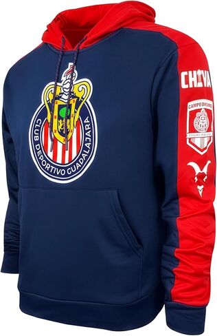 كنزة صوفية مرخصة للبالغين من Icon Sports Chivas de Guadalajara - قميص من النوع الثقيل باللونين الأزرق الداكن والأحمر من Club Deportivo Guadalajara in Kuwait