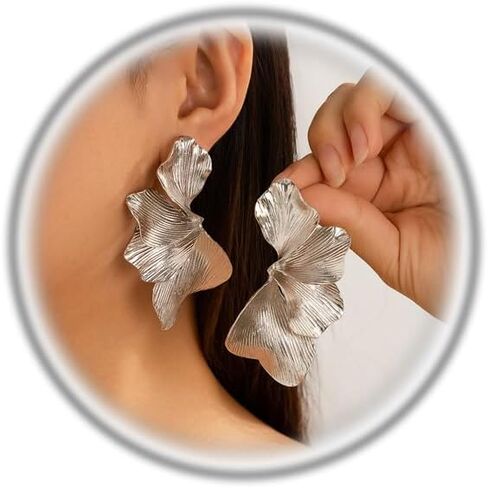 Chunky Statement Leaf Earrings for Women,Large Flower Dangle Drop Earrings Punk Chic Ginkgo Leaf Floral Stud Earring Exaggerated Unique Prom Jewelry in Saudi Arabia
