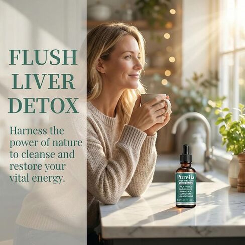 Purelia Liver Restore Drops – Complete Liver Detox Support Supplement with Milk Thistle, Dandelion & L-Glutathione for Liver Cleanse & Digestion Aid Health, 2 Fl Oz (1) in Saudi Arabia