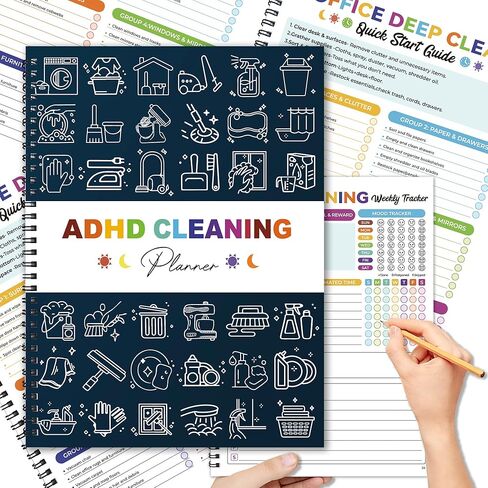 مخطط تنظيف ADHD للبالغين، جدول تنظيف ADHD قابل لإعادة الاستخدام ومنظم قائمة مرجعية، نظام إدارة منزلي يومي أسبوعي شهري لتتبع الأعمال المنزلية وتنظيم خالي من الإجهاد in Kuwait