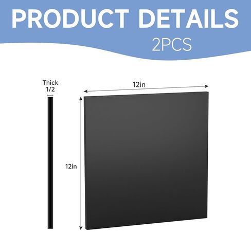 2pcs Hdpe Plastic Sheet 1/2" Thick12'' X 12'',Hdpe Board,High Density Polyethylene Sheets for DIY Projects for Machining Home (2, Black, 12"×12"×1/2") in Saudi Arabia