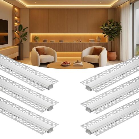 قناة LED مجوفة بدون حواف من الألومنيوم، قناة موزع ضوء شريط LED مع غطاء أبيض حليبي، عرض 12.6 مم لإضاءة خزانة حائط السقف الجاف، 6 عبوات 1 متر/3.3 قدم in Saudi Arabia