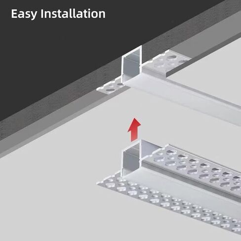 قناة LED مجوفة بدون حواف من الألومنيوم، قناة موزع ضوء شريط LED مع غطاء أبيض حليبي، عرض 12.6 مم لإضاءة خزانة حائط السقف الجاف، 6 عبوات 1 متر/3.3 قدم in Saudi Arabia