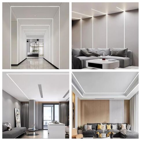 قناة LED مجوفة بدون حواف من الألومنيوم، قناة موزع ضوء شريط LED مع غطاء أبيض حليبي، عرض 12.6 مم لإضاءة خزانة حائط السقف الجاف، 6 عبوات 1 متر/3.3 قدم in Saudi Arabia