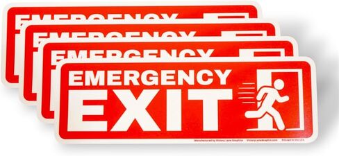 Emergency Exit Signs Stickers – 3x9 Inch Industrial Vinyl Exit Door Labels – Safety Decals for Commercial Buildings, Warehouses & Facilities – 4 Pack in Saudi Arabia