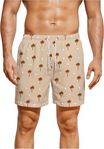 Men's Tropical Drawstring Swim Trunks with Pocket Coconut Tree Print Hawaiian Shorts in Saudi Arabia