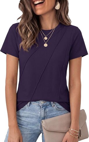 Women's Short Sleeve Tops Pleated Crewneck Loose Fit T Shirt Business Casual Dressy Work Shirts 2025 Summer Blouses in Saudi Arabia