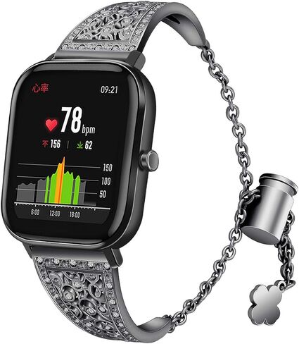 FitTurn Compatible with Amazfit Bip 6/Bip 5/Pace/Cheetah/Stratos 2 3/GTR 4/GTR 3/GTR 3 Pro/GTR 2/GTR 2e/GTR 47mm Band, Replacement Bling Metal Strap Stainless Steel Metal Jewelry Bangle Wrist Strap Bracelet Rhinestone in Saudi Arabia