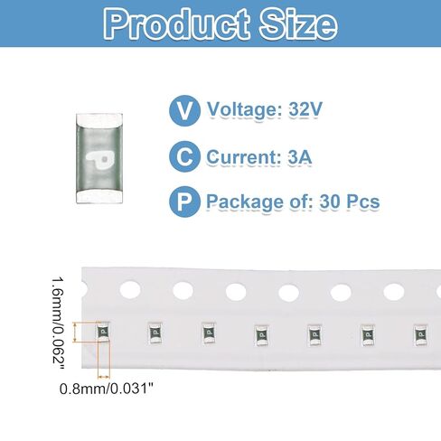MECCANIXITY 30Pack 32V 3A Surface Mount Device Fuse, One Time Fast Acting Surface Mount 0603 Square Ceramic Fuses for LED Lighting Battery Devices Telecom System Over Current Protection in Saudi Arabia