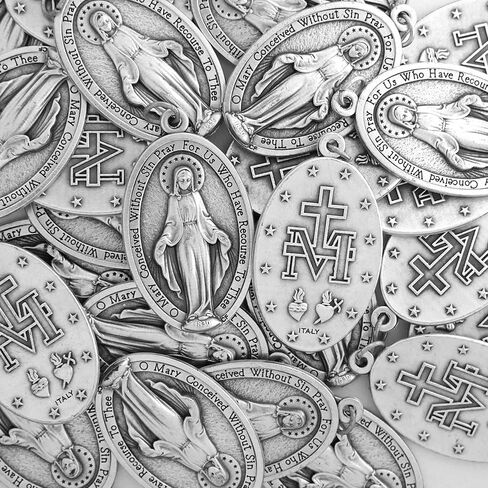 Miraculous Medals Bulk Pack - 50 Medals (X-Large - 1.75 inch) - Italian Silver-Plated Medals - Catholic Gifts for Evangelization in Saudi Arabia