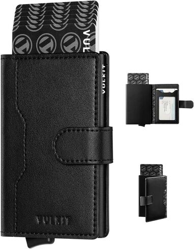 VULKIT Slim Bifold Pop up Wallet Minimalist Leather Card Holder RFID Blocking Metal Card Case with ID Window for Women | with Leather Slots in Saudi Arabia