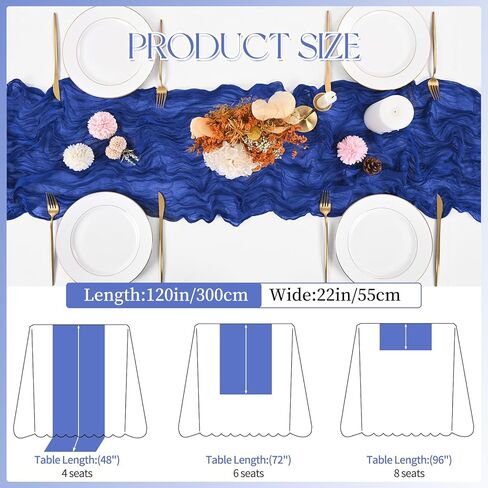 8 Pack Royal Blue Cheesecloth Table Runner 120 Inch 10FT Boho Rustic Sheer Gauze Cheese Cloth Table Runner for Wedding Baby Shower Birthday Party Table Decor in Kuwait