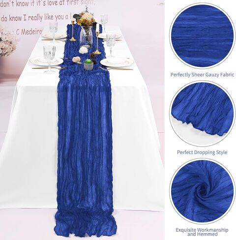 8 Pack Royal Blue Cheesecloth Table Runner 120 Inch 10FT Boho Rustic Sheer Gauze Cheese Cloth Table Runner for Wedding Baby Shower Birthday Party Table Decor in Kuwait