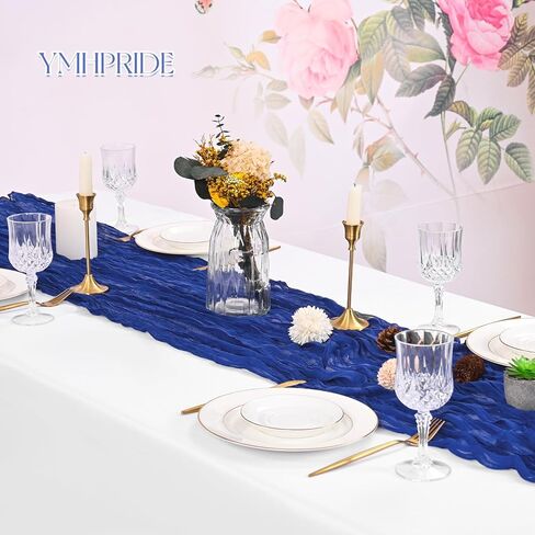 8 Pack Royal Blue Cheesecloth Table Runner 120 Inch 10FT Boho Rustic Sheer Gauze Cheese Cloth Table Runner for Wedding Baby Shower Birthday Party Table Decor in Kuwait