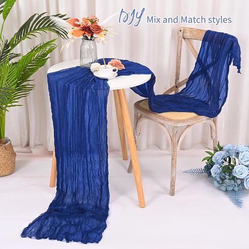 8 Pack Royal Blue Cheesecloth Table Runner 120 Inch 10FT Boho Rustic Sheer Gauze Cheese Cloth Table Runner for Wedding Baby Shower Birthday Party Table Decor in Kuwait