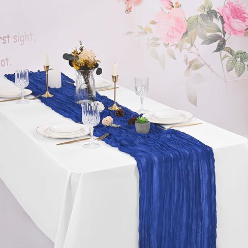8 Pack Royal Blue Cheesecloth Table Runner 120 Inch 10FT Boho Rustic Sheer Gauze Cheese Cloth Table Runner for Wedding Baby Shower Birthday Party Table Decor in Kuwait