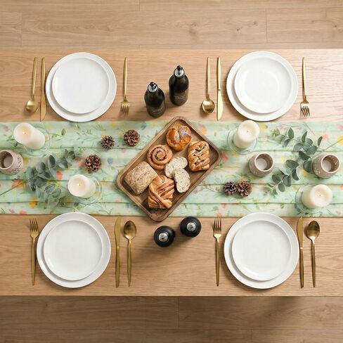 Artoid Mode Floral Spring Boho Green Chiffon Table Runner 120 Inches 10FT,Seasonal Fabric Kitchen Dining Holiday Table Decor for Home Party in Saudi Arabia