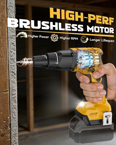 مسدس برغي الحوائط الجافة Ecarke متوافق مع بطارية DeWalt 20V، مفك براغي طاقة عالي السرعة 6000 دورة في الدقيقة، أداة مسدس براغي لاسلكية بدون فرش مع مشبك حزام، ضوء LED، قابل للتعديل للأمام والخلف، أداة فقط in Saudi Arabia