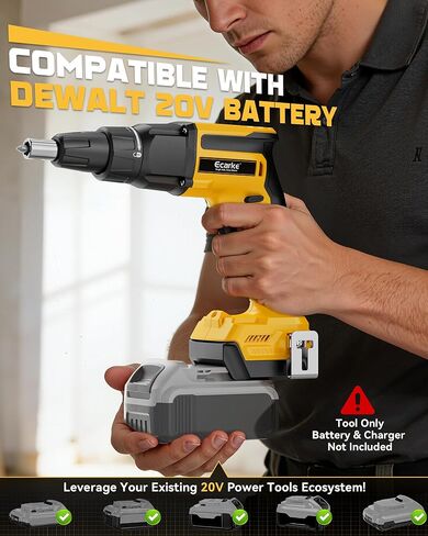 مسدس برغي الحوائط الجافة Ecarke متوافق مع بطارية DeWalt 20V، مفك براغي طاقة عالي السرعة 6000 دورة في الدقيقة، أداة مسدس براغي لاسلكية بدون فرش مع مشبك حزام، ضوء LED، قابل للتعديل للأمام والخلف، أداة فقط in Saudi Arabia